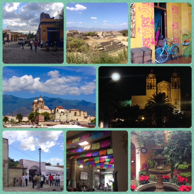 Clockwise from left: Downtown, the Zapotec ruins of Monte Albán, shop within La Biznaga restaurant, Santo Domingo by night, a patio downtown, Restaurante "Tayu," Indigenous art fair, Santo Domingo by day.